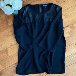EXPRESS Black Top with a Faux Leather Yolk